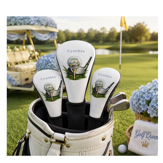 Elegant Golf Cart Personalised Driver Cover  (Elegant personalized golf driver covers — perfect gifts, tournament prizes & golf event fun.)