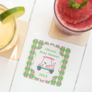 Elegant Golf Cart Ready For Baby Shower Square Paper Coaster