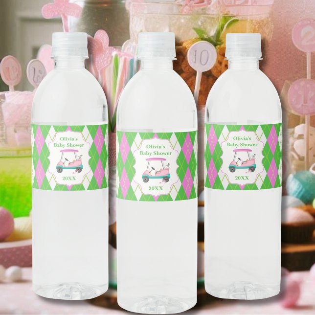 Elegant Golf Cart Ready For Baby Shower  Water Bottle Label (Creator Uploaded)
