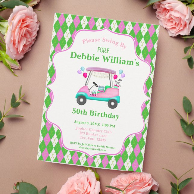 Elegant Golf Cart Ready For Women's Birthday Invitation (Creator Uploaded)