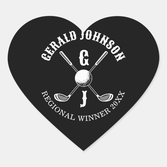 Elegant Golf Monogr... Heart Sticker (Front)
