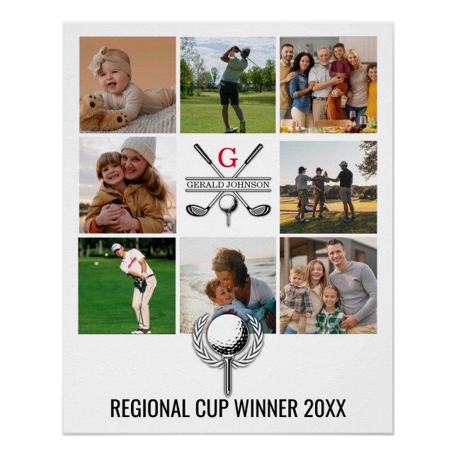 Elegant Golf Monogram Collage Design Poster (Front)