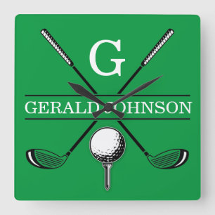 Elegant Golf Monogram Design Square Wall Clock