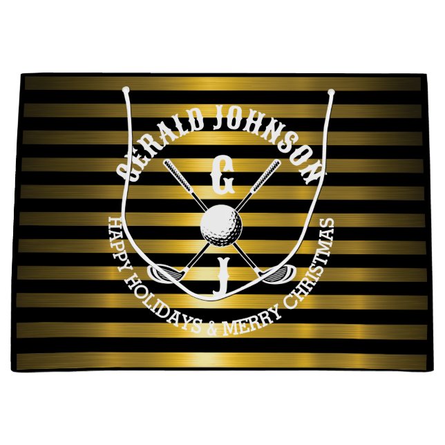 Elegant Golf Monogram for Holidays Large Gift Bag (Front)