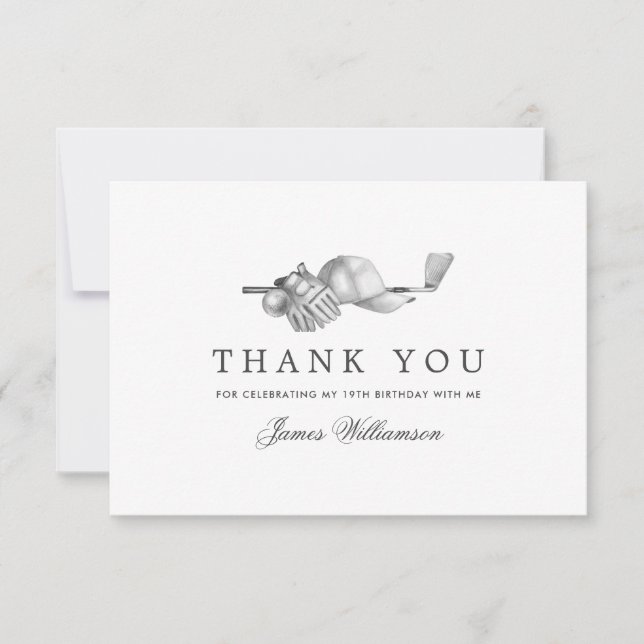 Elegant Golf Theme 19th Birthday Thank You Card (Front)