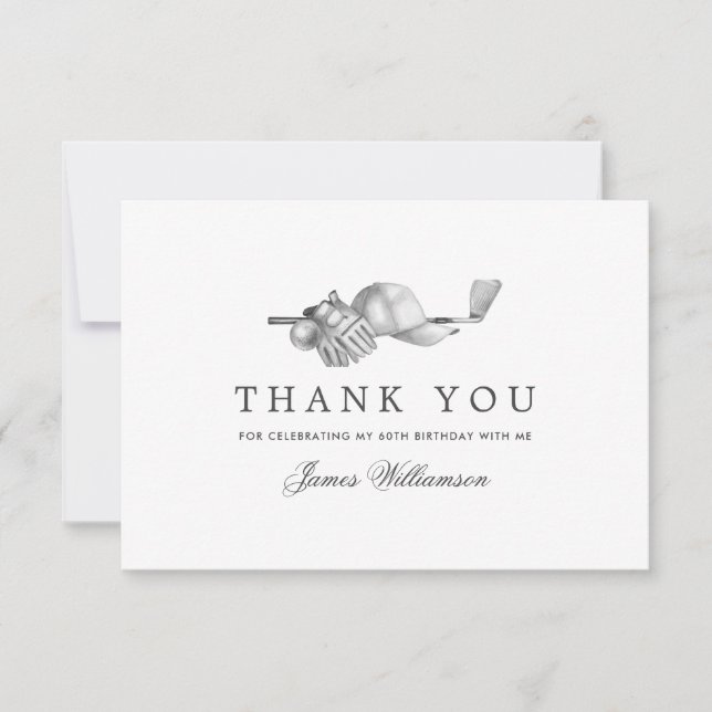 Elegant Golf Theme 60th Birthday Thank You Card (Front)
