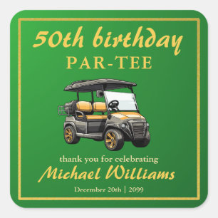 Elegant Golf Theme Cart Green Gold 50th Birthday Square Sticker