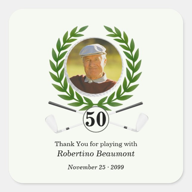 Elegant Golf Theme Player Experience 50th birthday Square Sticker (Front)