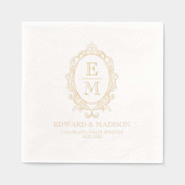 Elegant  Golf Victorian Floral Frame Foil Napkins (Front)