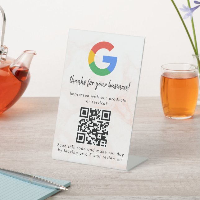 Elegant Google reviews qr code tabletop sign (In SItu)