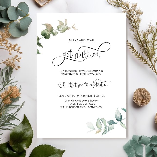 Elegant Got Married Elopement Wedding Reception Invitation (Creator Uploaded)