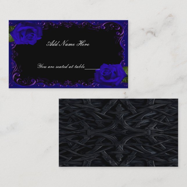 Elegant Goth Blue Roses Table Place Card (Front/Back)