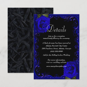 Elegant Goth Blue Roses Wedding Details Card