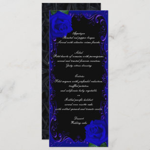 Elegant Goth Blue Roses Wedding Menu