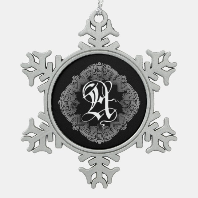 Elegant Goth Initial A Snowflake Ornament (Front)