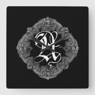 Elegant Goth Initial A Square Wall Clock