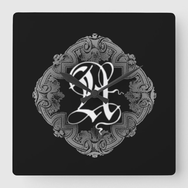 Elegant Goth Initial A Square Wall Clock (Front)
