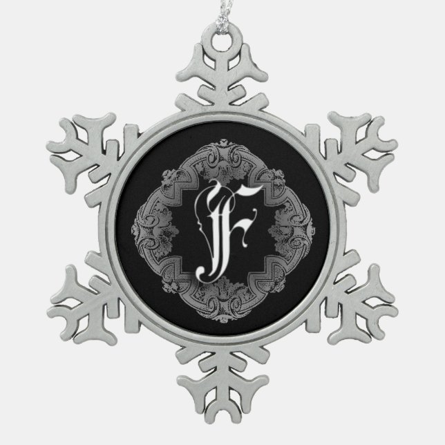 Elegant Goth Initial F Snowflake Ornament (Front)