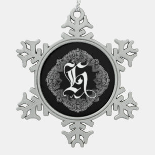 Elegant Goth Initial H Snowflake Ornament