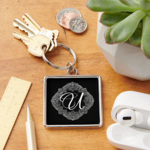 Elegant Goth Initial Key Ring