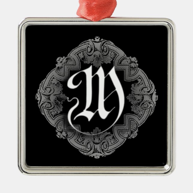 Elegant Goth Initial M Metal Tree Decoration (Front)
