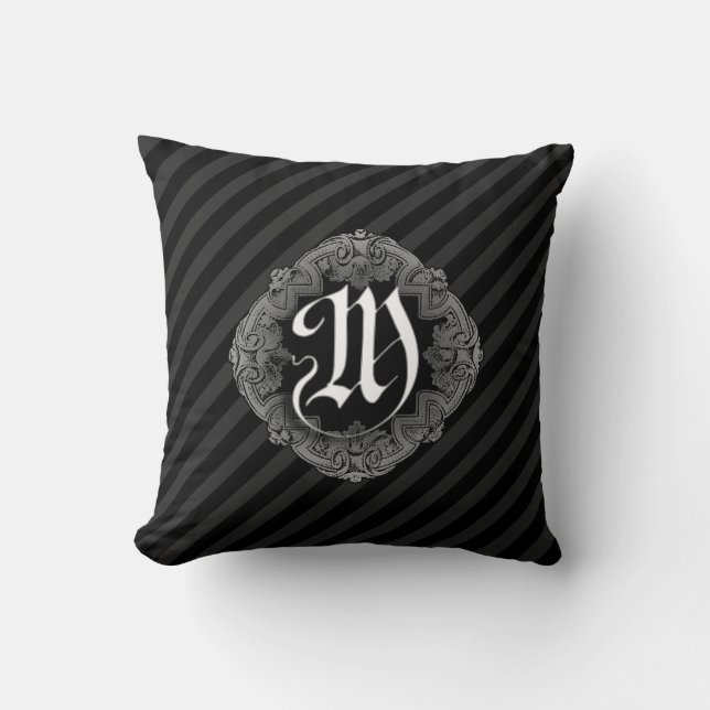 Elegant Goth Initial M Throw Pillow (Front)
