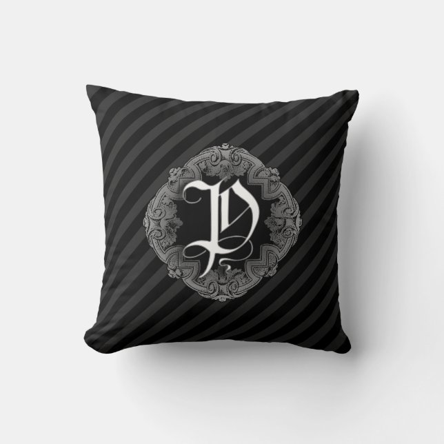 Elegant Goth Initial P Throw Pillow (Front)