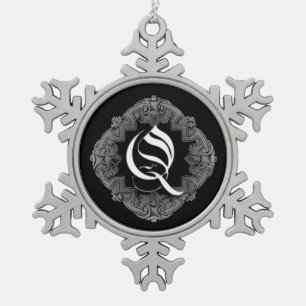 Elegant Goth Initial Q Snowflake Ornament