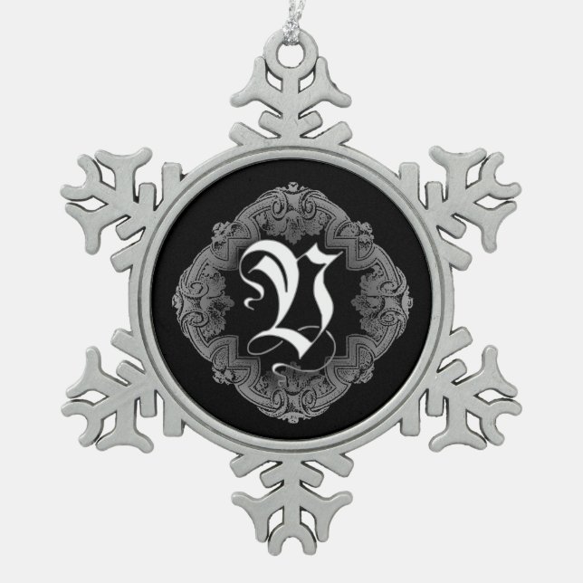 Elegant Goth Initial V Snowflake Ornament (Front)