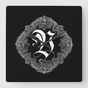 Elegant Goth Initial V Square Wall Clock