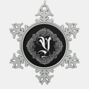 Elegant Goth Initial Y Snowflake Ornament