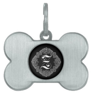 Elegant Goth Initial Z Pet Name Tag
