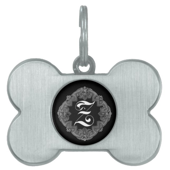 Elegant Goth Initial Z Pet Name Tag (Front)