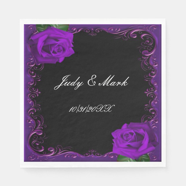 Elegant Goth Purple Roses Paper Napkins (Front)