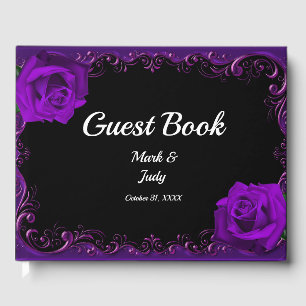 Elegant Goth Purple Roses Wedding Guest Book