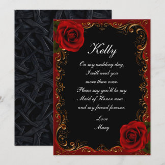 Elegant Goth Red Roses Maid Of Honour Invitation