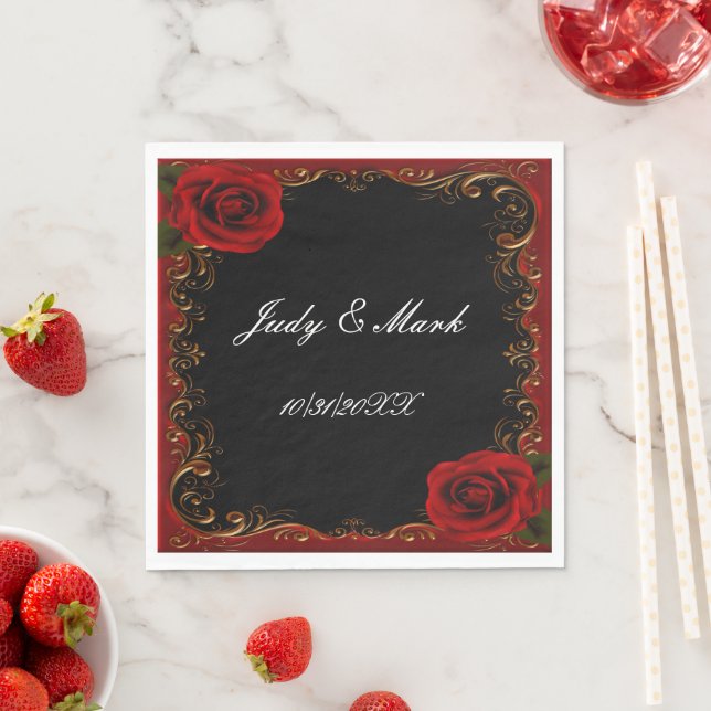 Elegant Goth Red Roses Paper Napkins (Insitu)