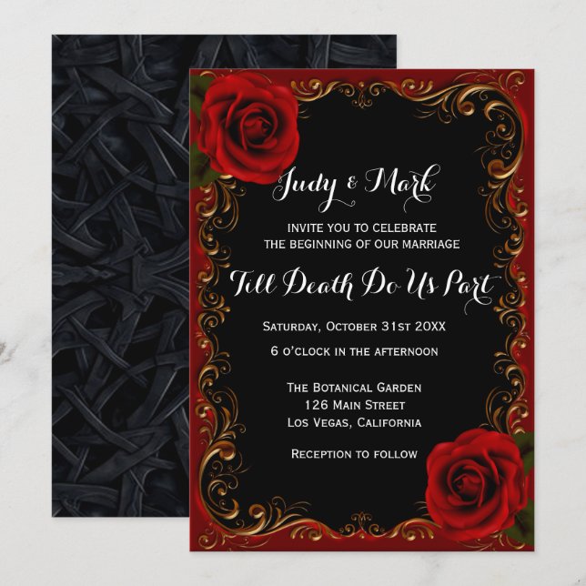 Elegant Goth Red Roses Wedding Invitation (Front/Back)