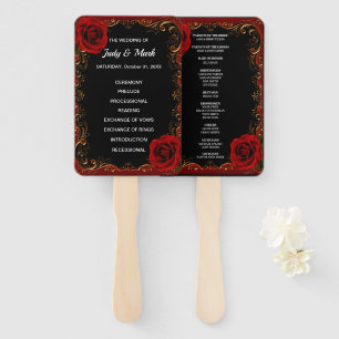 Elegant Goth Red Roses Wedding Program Fans