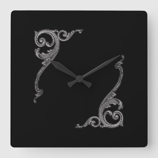 Elegant Goth Swirl Design Square Wall Clock (Front)