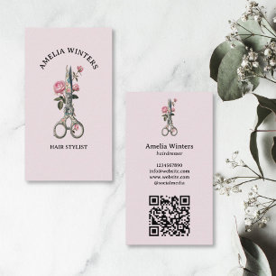 Elegant Goth Vintage Hair Stylist Scissors Roses Business Card