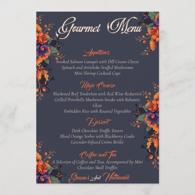 Elegant Gothic 3D Floral Skull gourmet menu (Front)