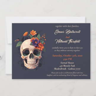  Elegant Gothic 3D Floral skull Wedding Invitation