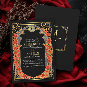 Elegant Gothic Autumn Cathedral Frame Wedding Invitation