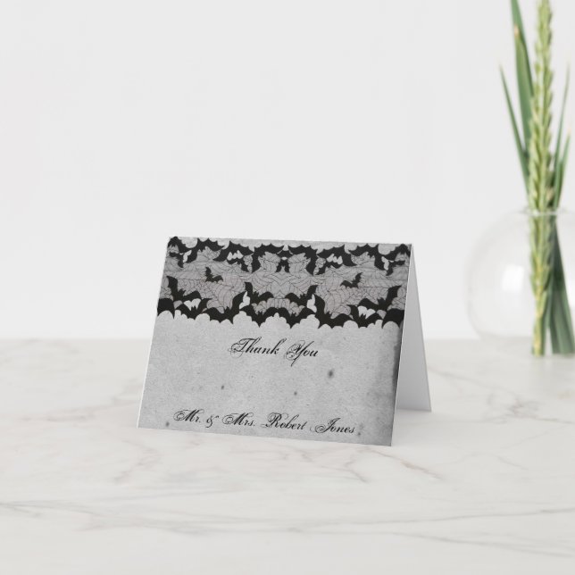 Elegant Gothic Bat Lace Posh Wedding Thank You Card (Front)
