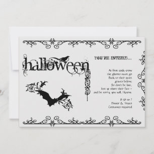 Elegant Gothic Black and White Halloween Party Invitation