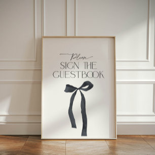 Elegant Gothic Black Bow Guestbook Pedestal Sign