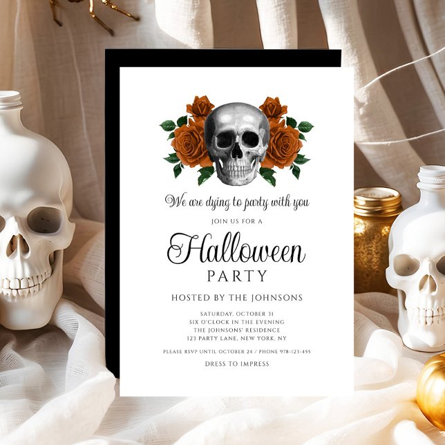 Elegant Gothic Black Floral Skull Halloween Invitation (Elegant Gothic Black Floral Skull Halloween Invitation)