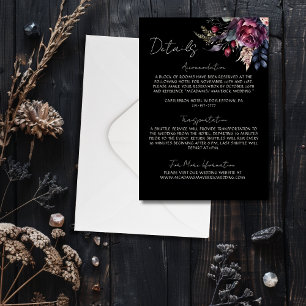 Elegant Gothic Black Floral Wedding Details Enclosure Card
