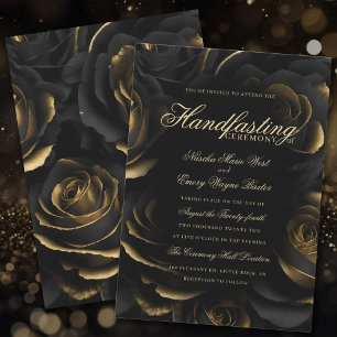 Elegant Gothic Black & Gold Roses Handfasting Invitation